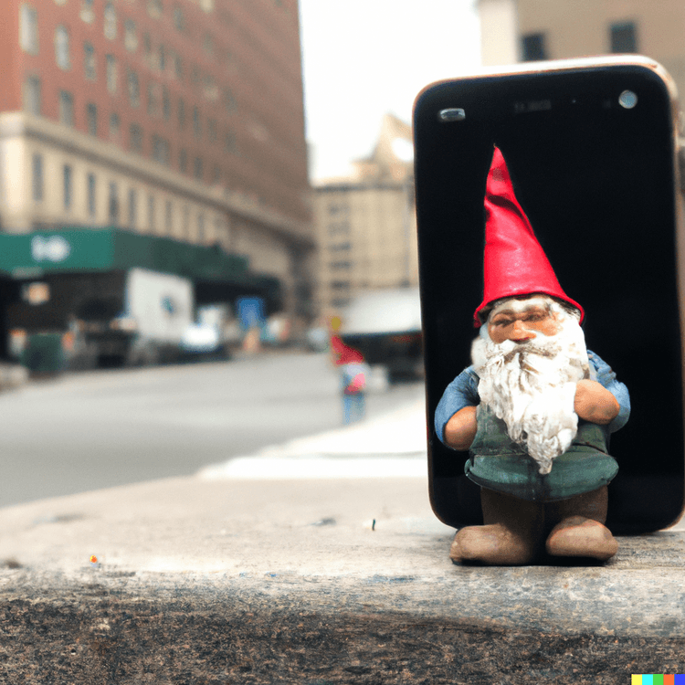 DALL·E 2023-02-05 13.03.19 - gnome on an iPhone in New York city